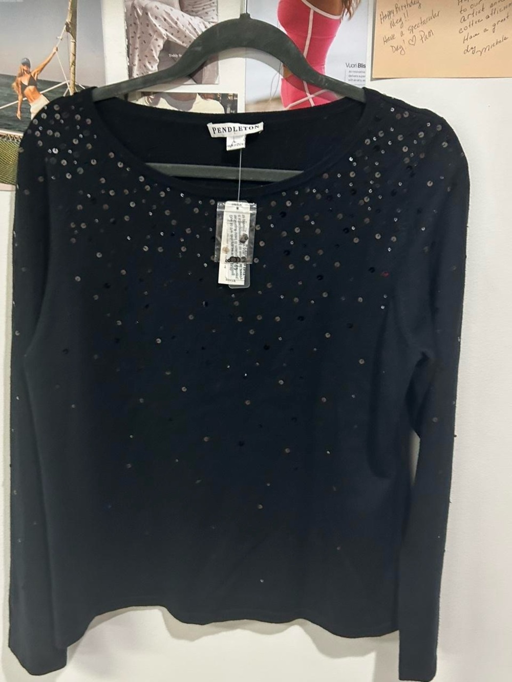Pendleton Black Long-Sleeve Embellished Sweater Top